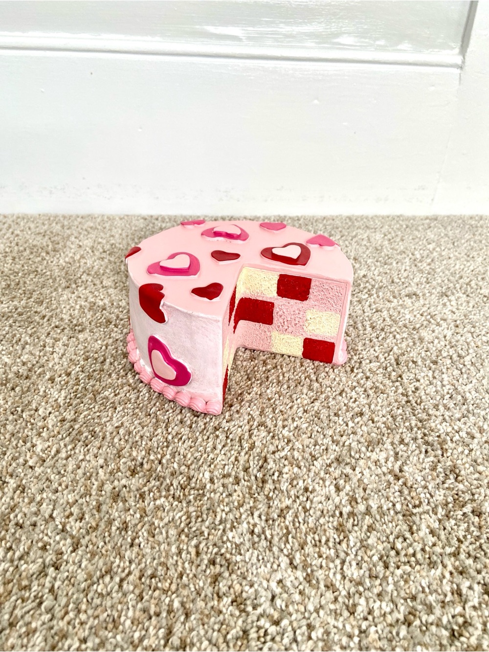 Valentines Day Faux Cake Decor Pink Hearts Red Checkerboard Tiered Tray - Picture 14 of 15